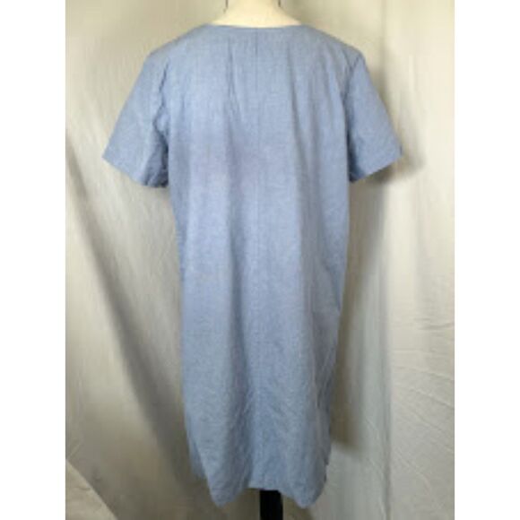 Vintage Embroidered Tropical Palm Short Sleeve Denim Blue J. Shift Dress Size M - Picture 2 of 12